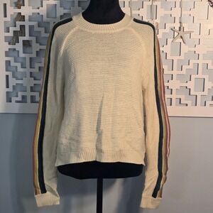 M Cream Rainbow Striped Sleeve Knit Sweater